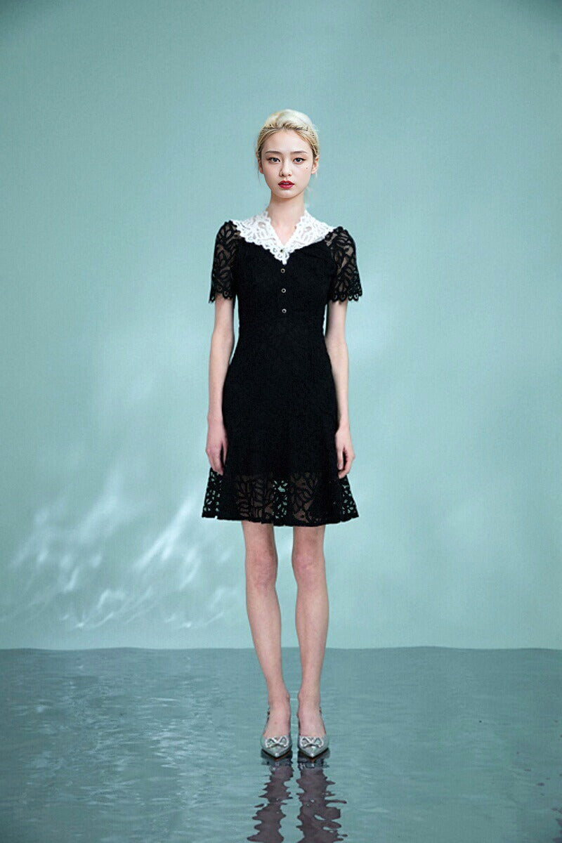 Lace Black French Halter Dress