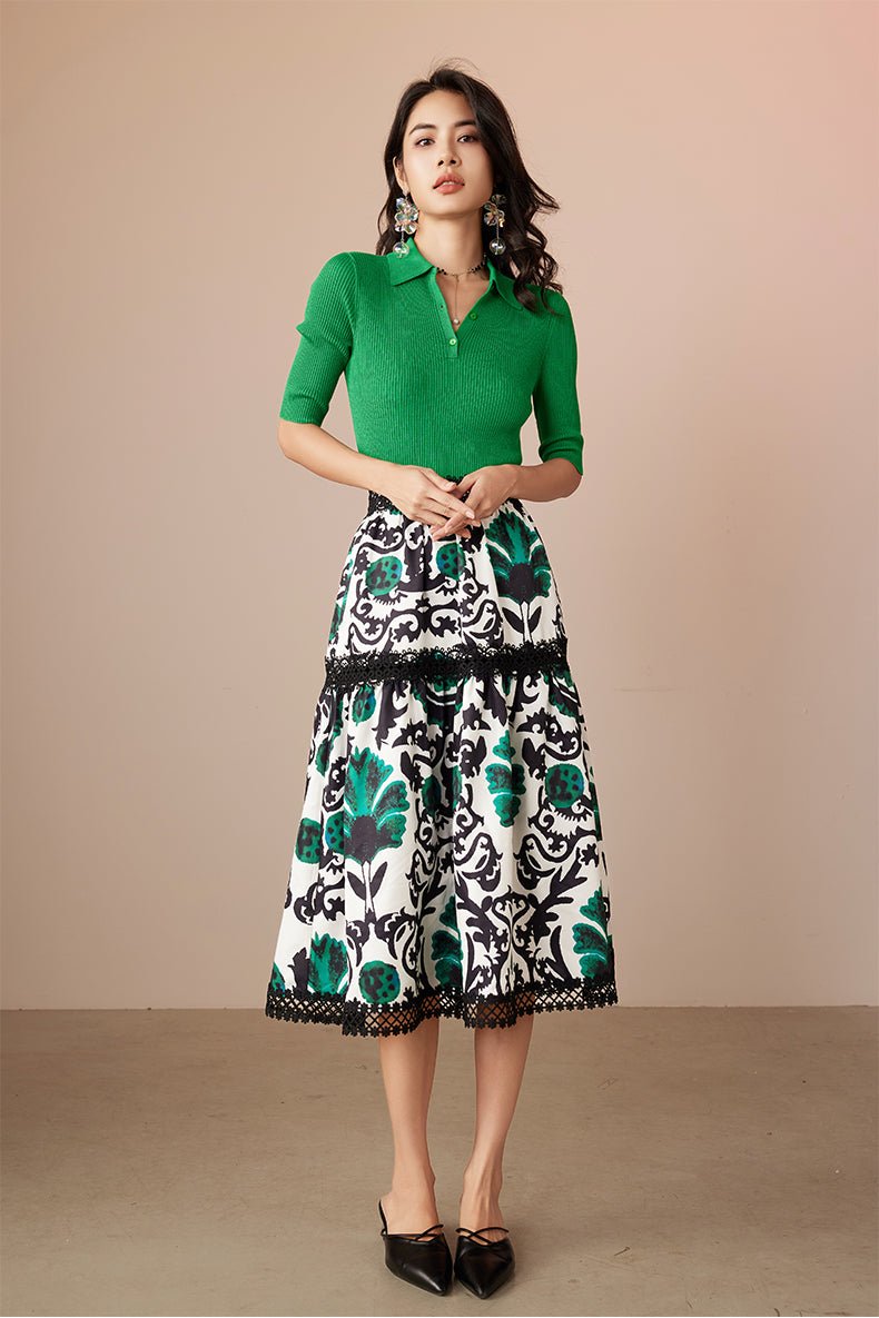 Jewel green floral skirt