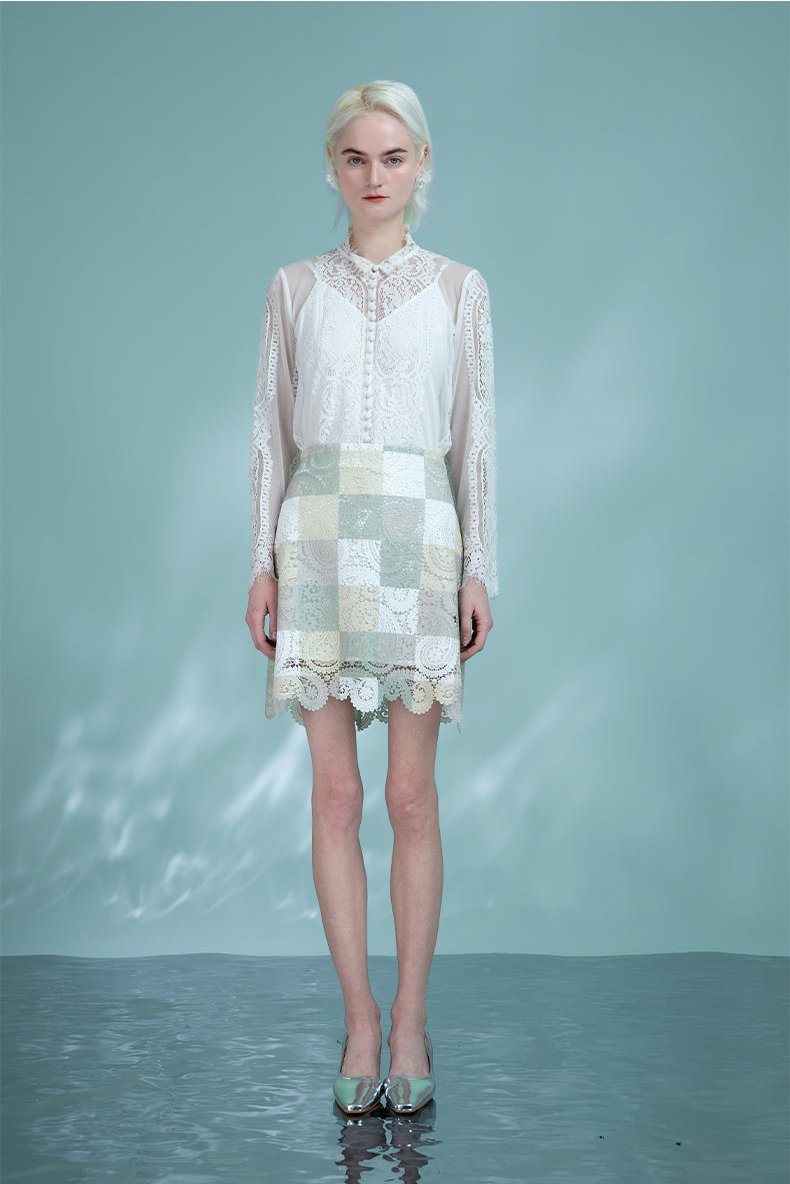 High-waisted versatile elegant lace skirt