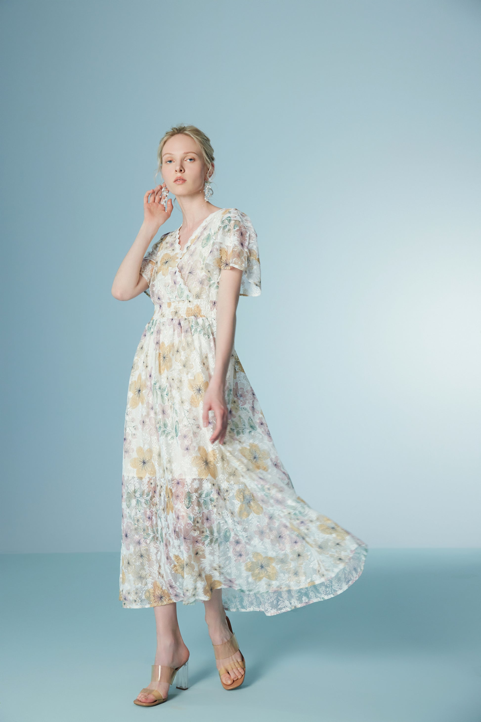 High Waisted Lace French Floral Dress