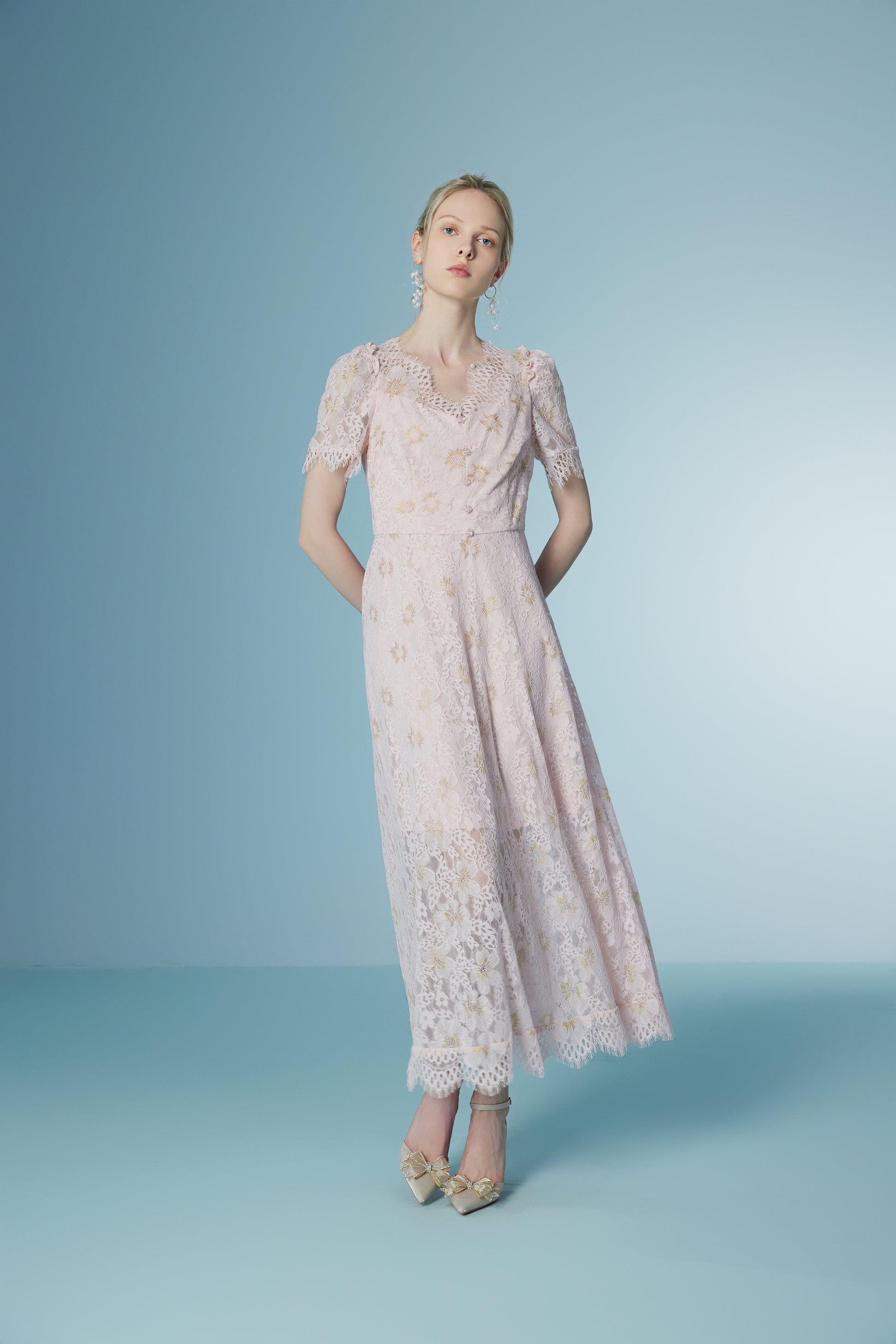Lace Patchwork Floral Pink Dress