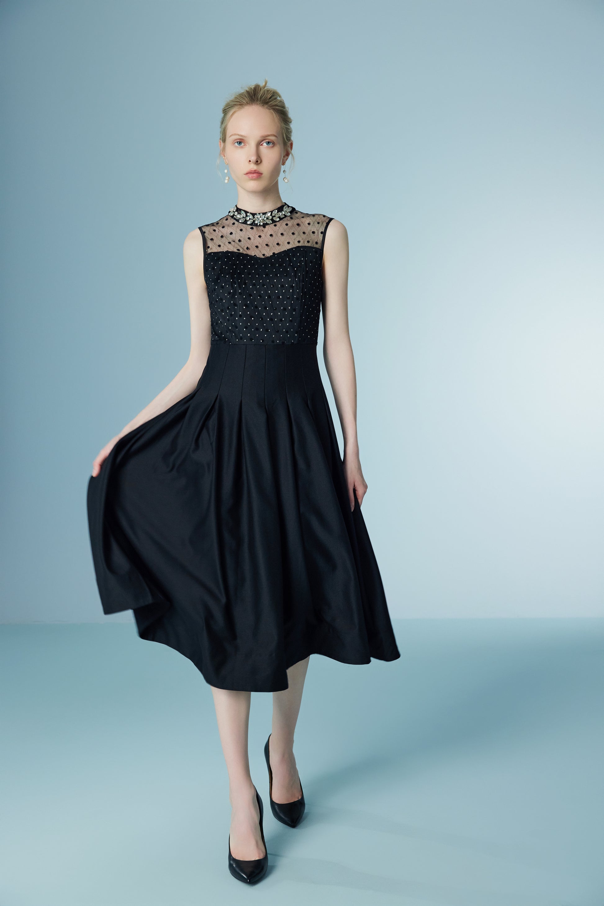 Diamante Polka Dot Mesh Lace Gown Dresses