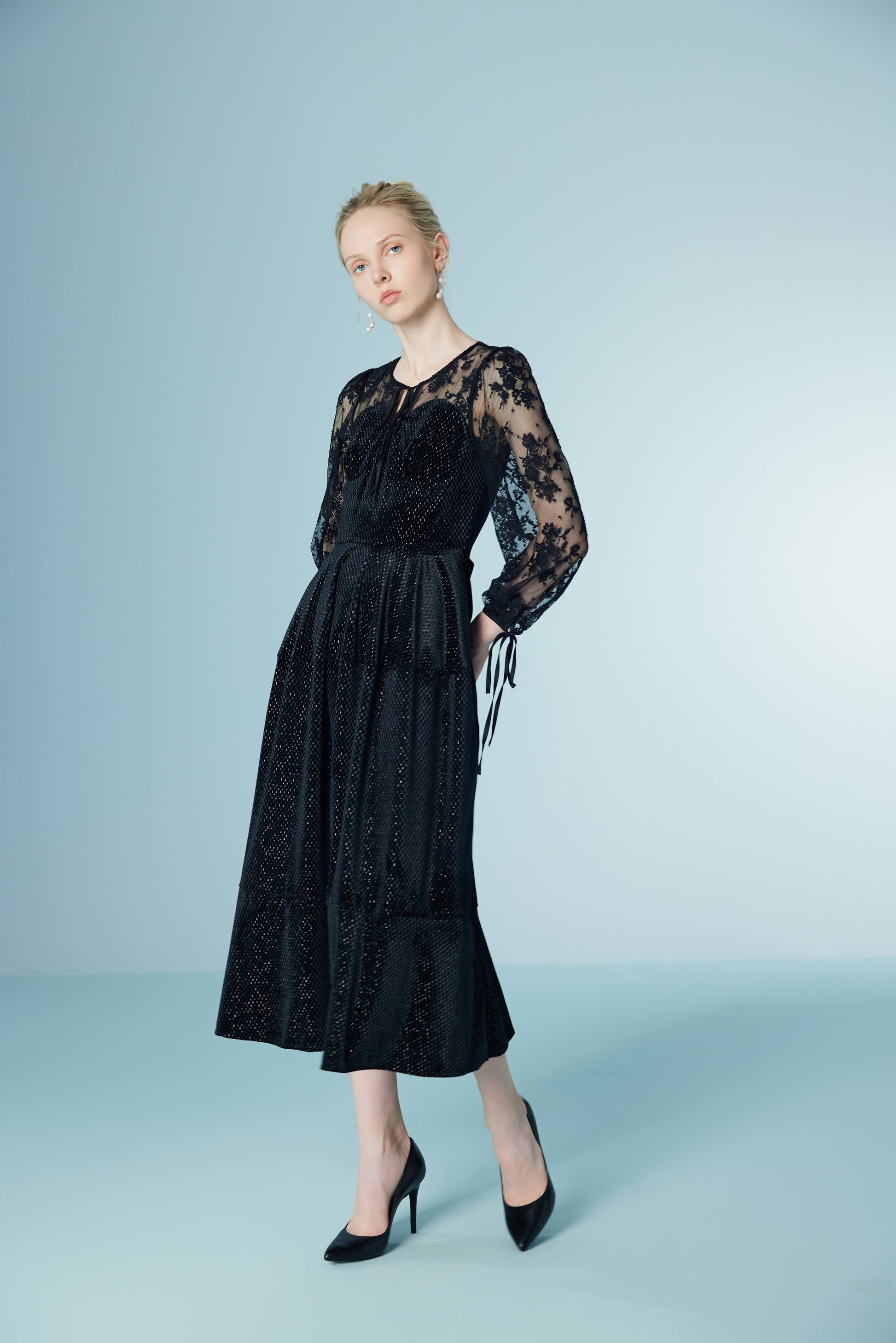Black Mesh Patchwork Lace Dress