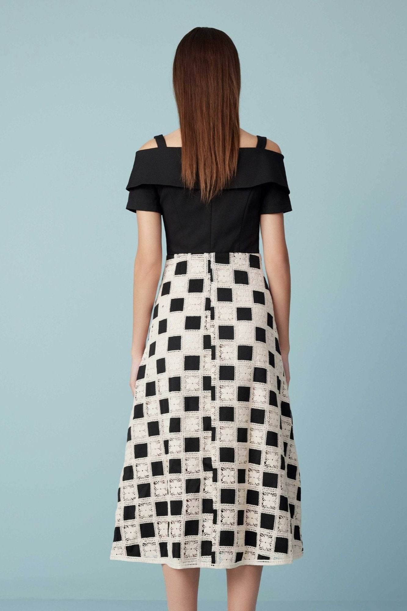 Spring Fashion Lace Black and White Plaid Waistless Dress