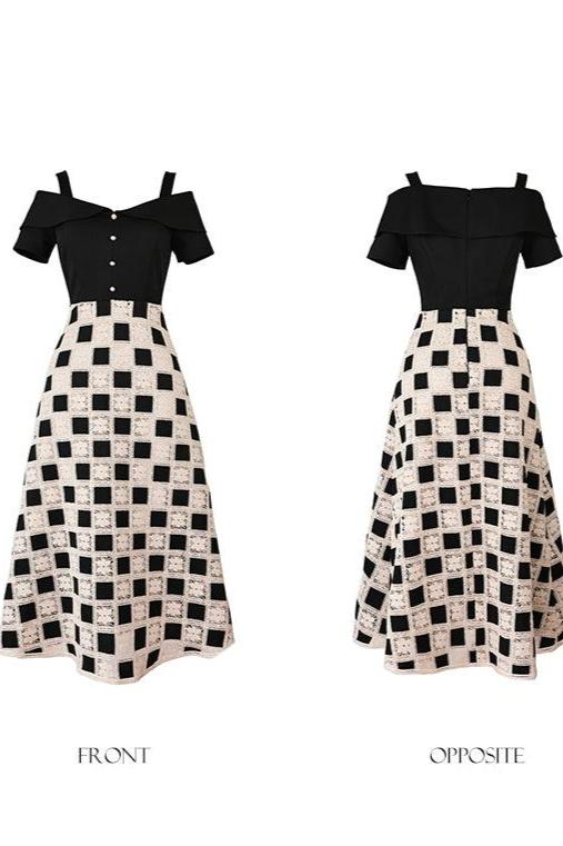 Spring Fashion Lace Black and White Plaid Waistless Dress
