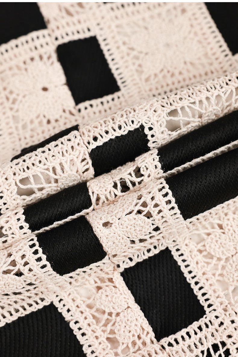 Spring Fashion Lace Black and White Plaid Waistless Dress