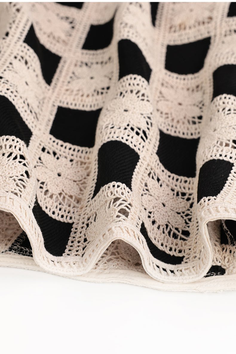 Spring Fashion Lace Black and White Plaid Waistless Dress