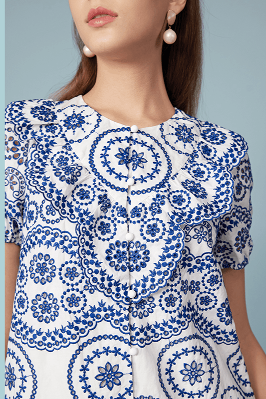spring new style high waist elegant loose embroidered dress