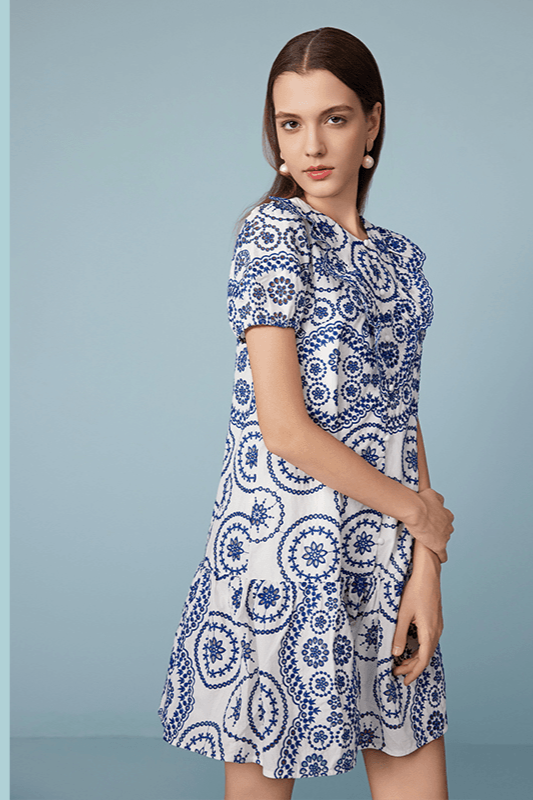 spring new style high waist elegant loose embroidered dress