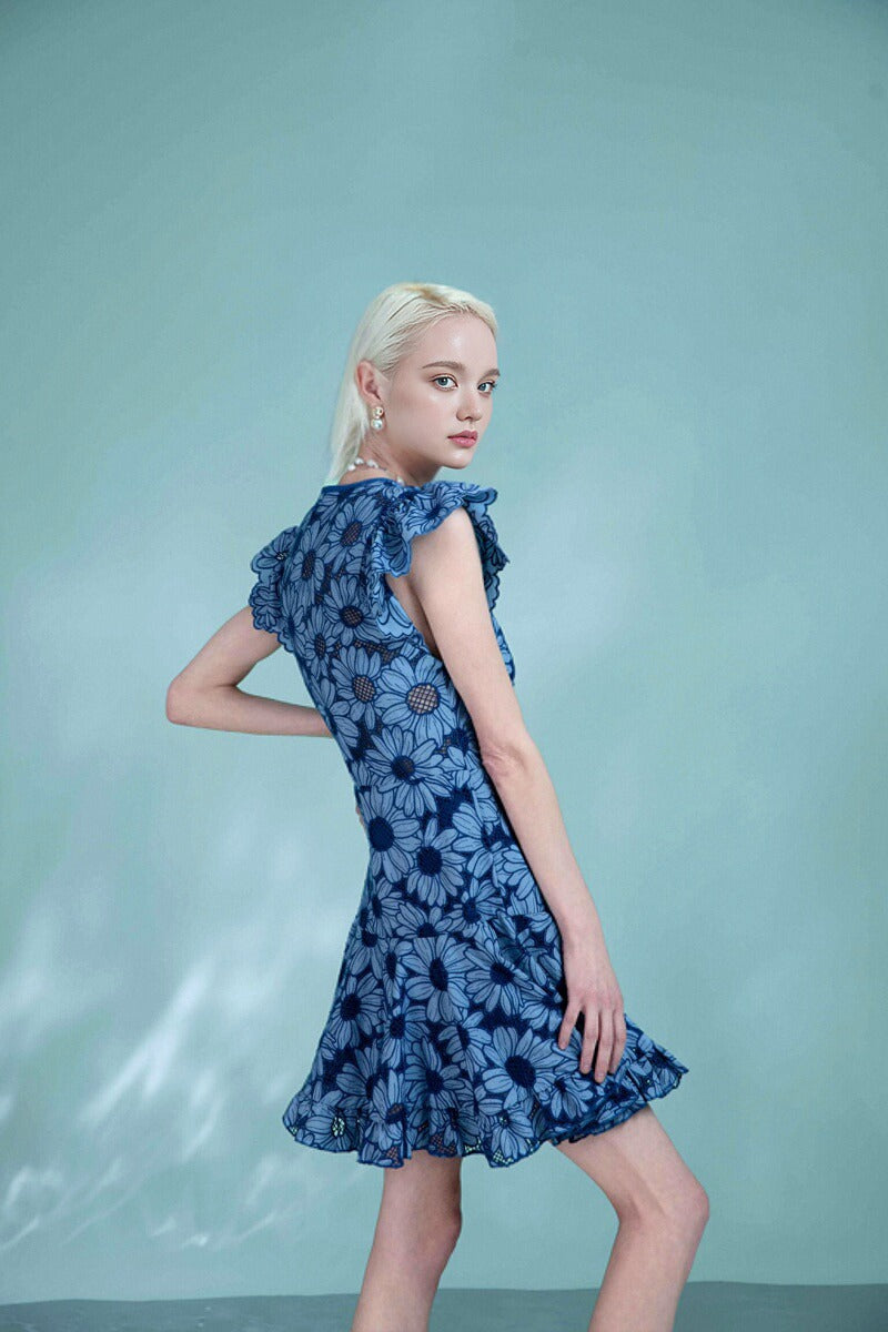 Embroidered Lace Fly Sleeve Little Daisy Lace Dress