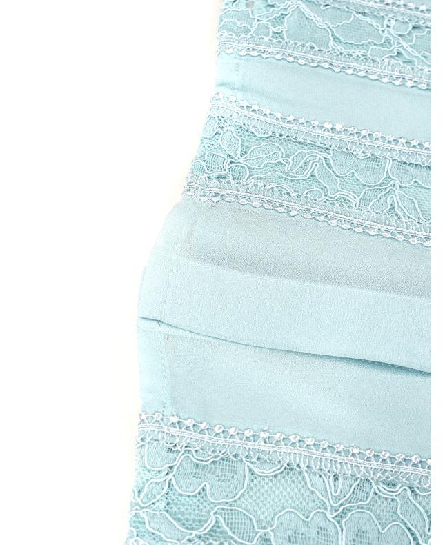 Spring new French long-sleeved lace stitching ice blue shirt