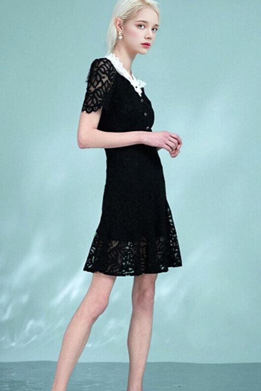 Lace Black French Halter Dress