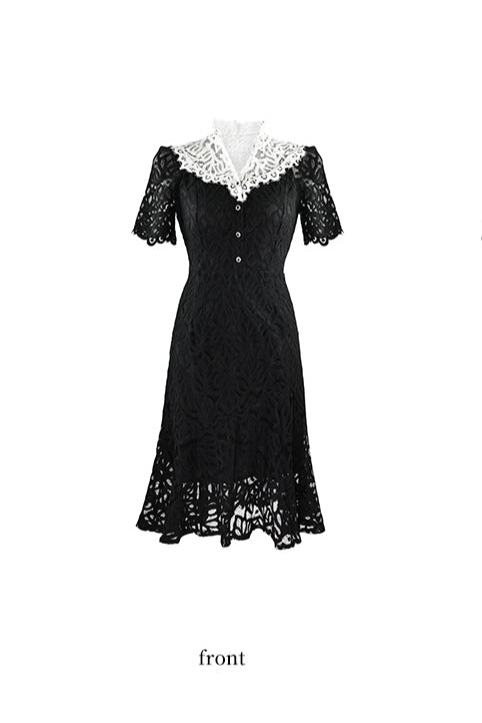 Lace Black French Halter Dress