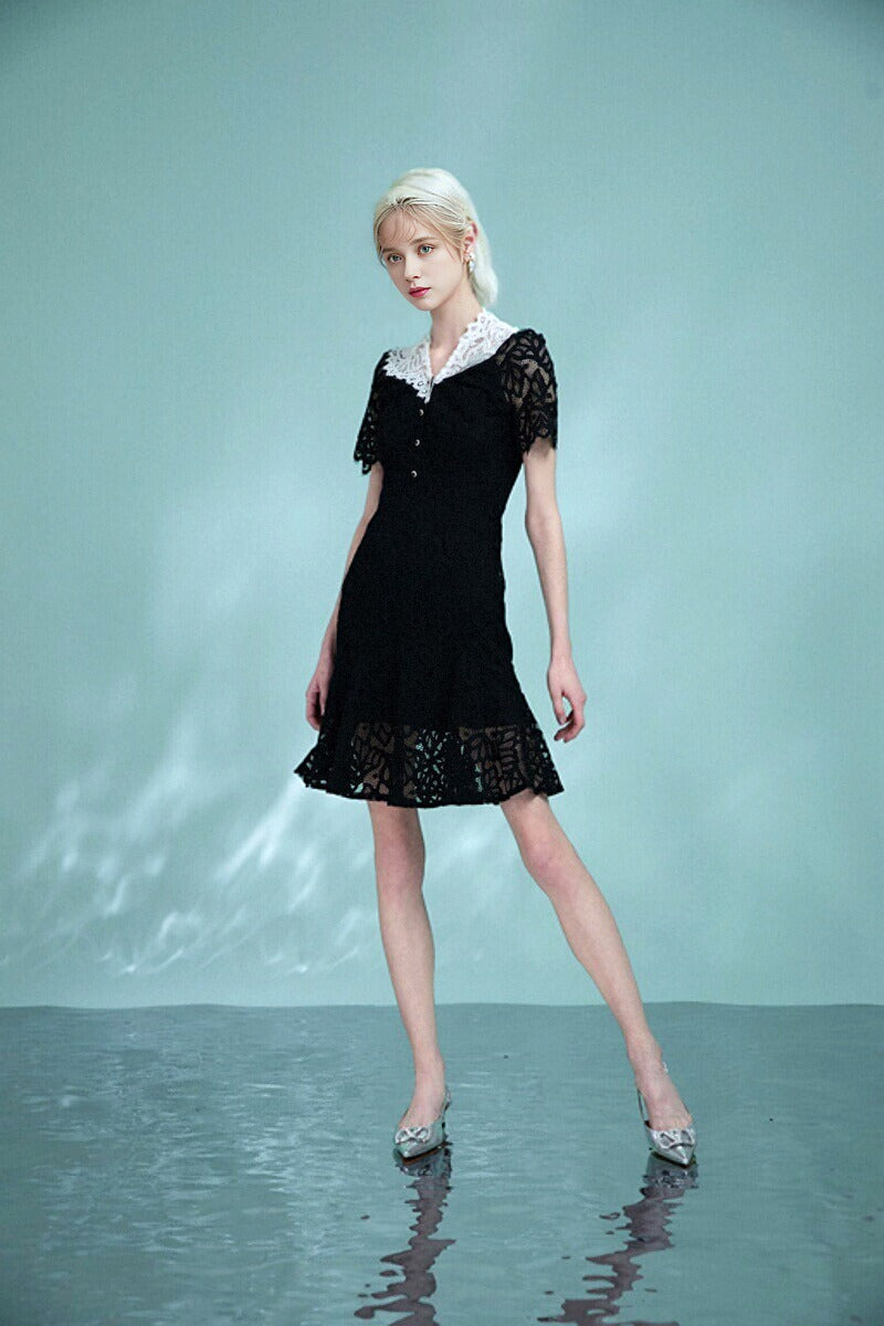 Lace Black French Halter Dress