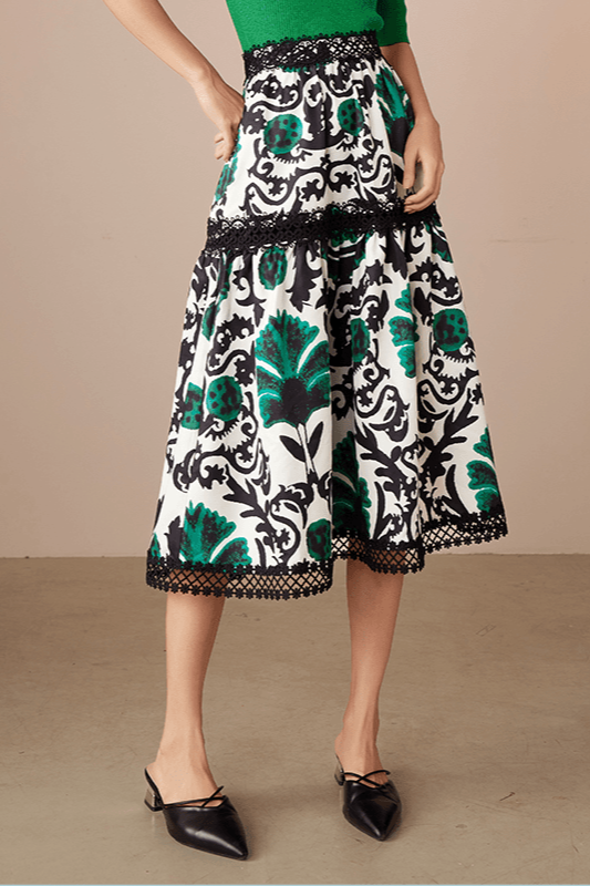 Jewel green floral skirt