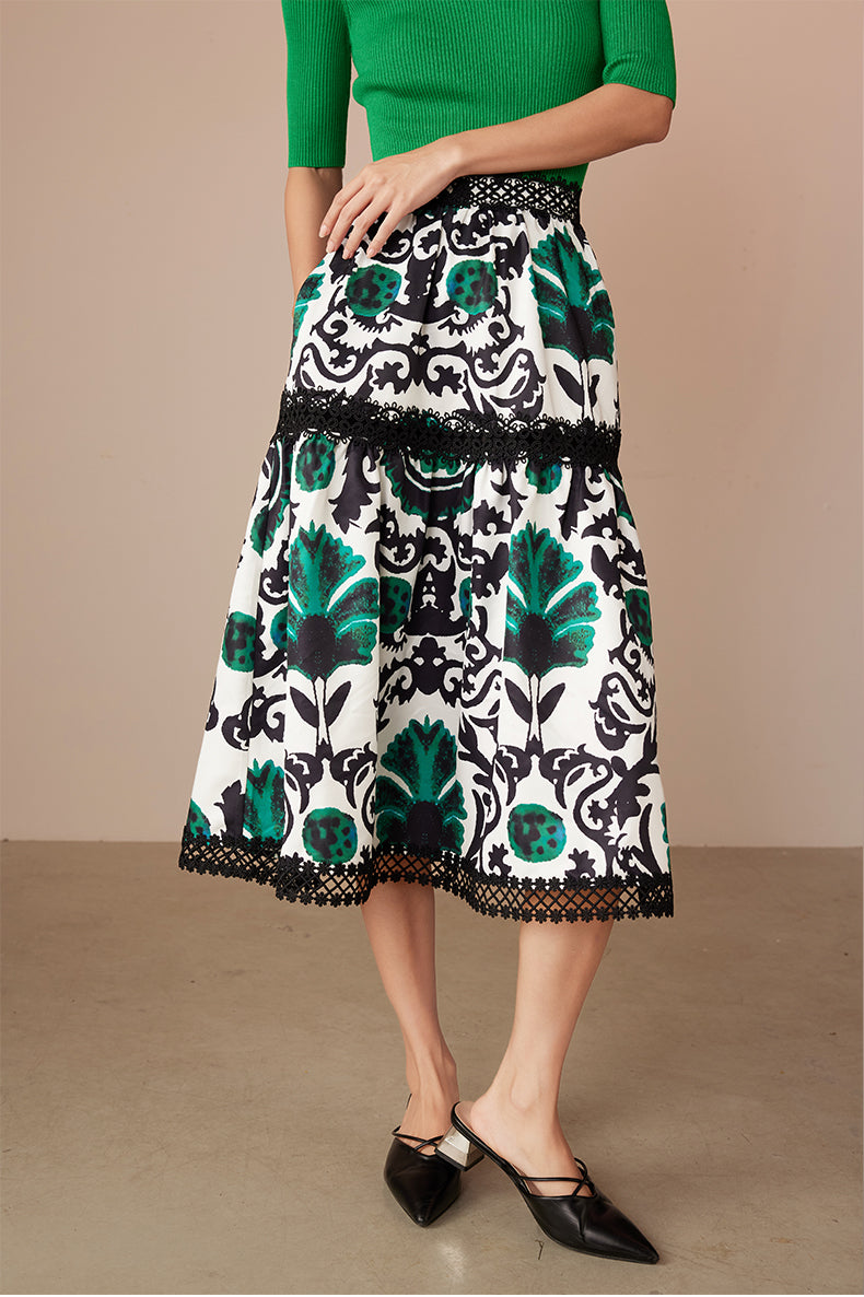 Jewel green floral skirt