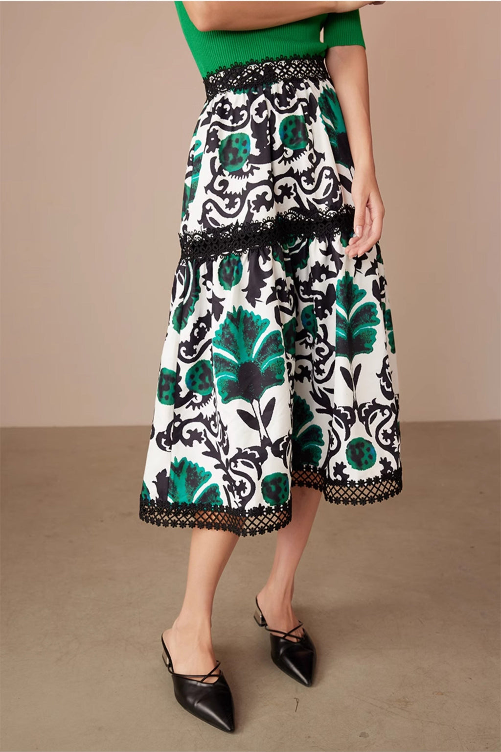Jewel green floral skirt