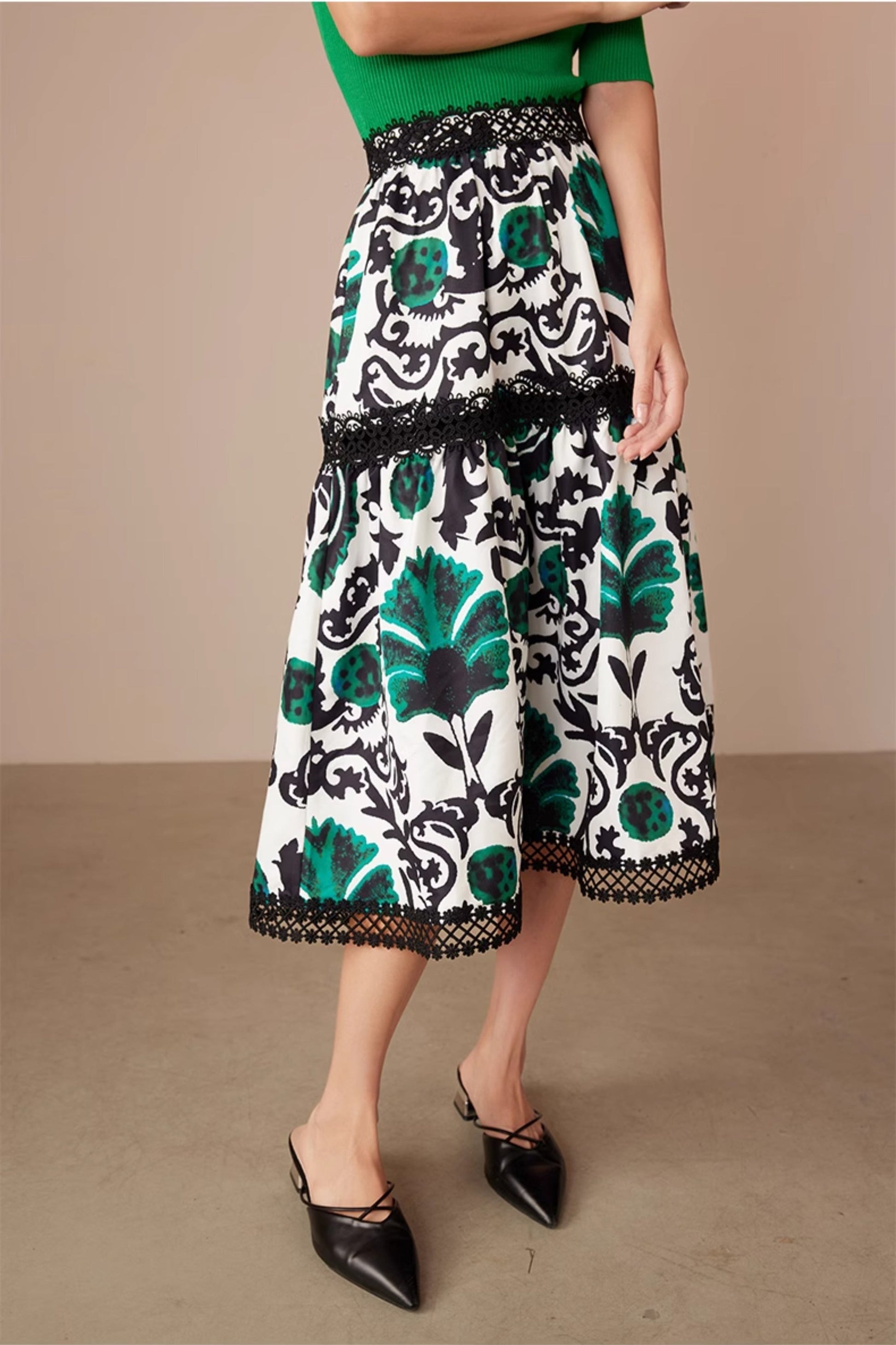 Jewel green floral skirt