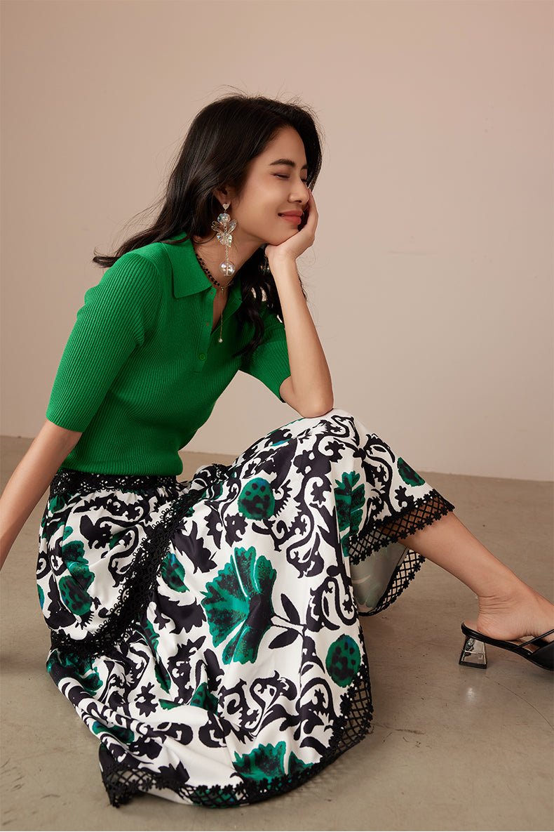 Jewel green floral skirt
