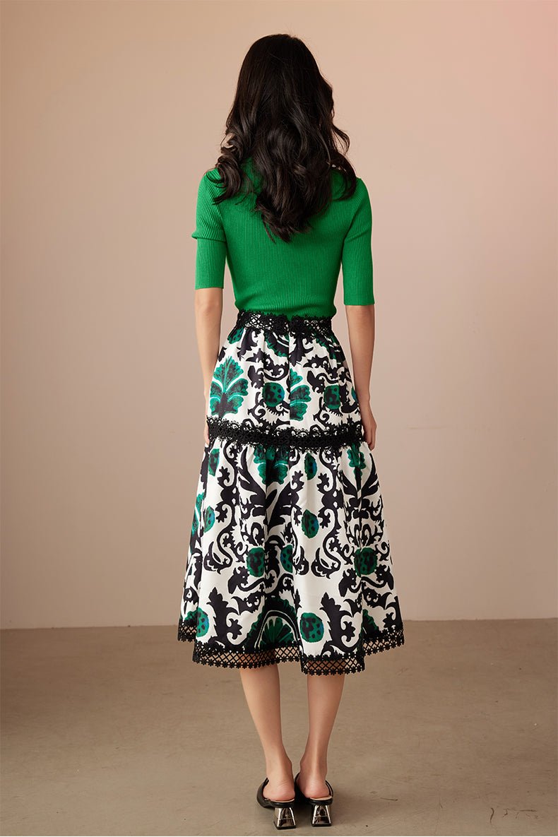 Jewel green floral skirt
