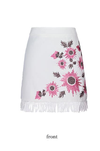 New fringed high waist embroidered skirt
