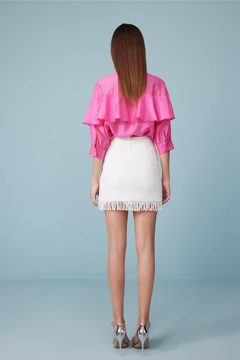 New fringed high waist embroidered skirt