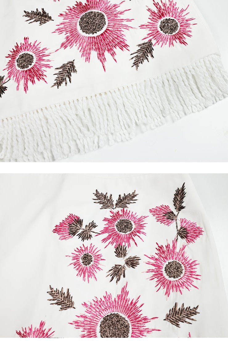 New fringed high waist embroidered skirt