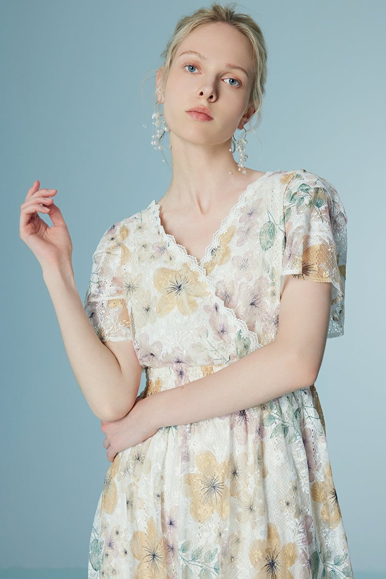 High-waisted lace ruffle dress