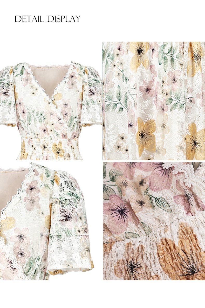High-waisted lace ruffle dress