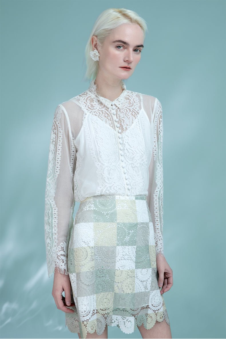 High-waisted versatile elegant lace skirt