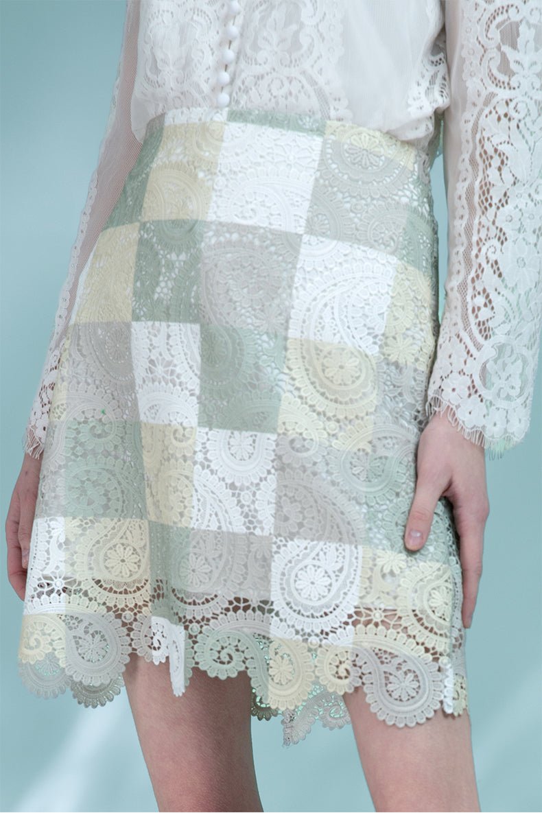 High-waisted versatile elegant lace skirt
