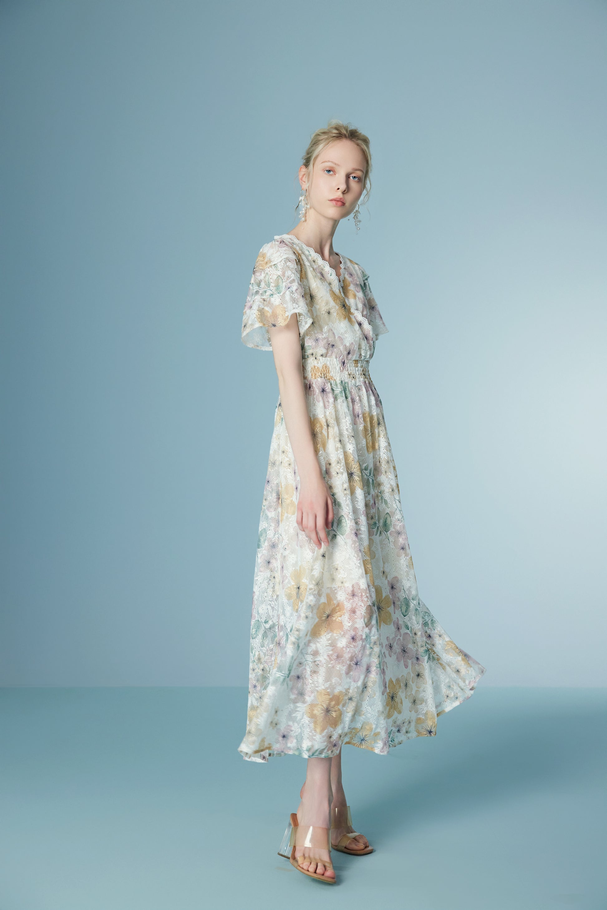 High Waisted Lace French Floral Dress