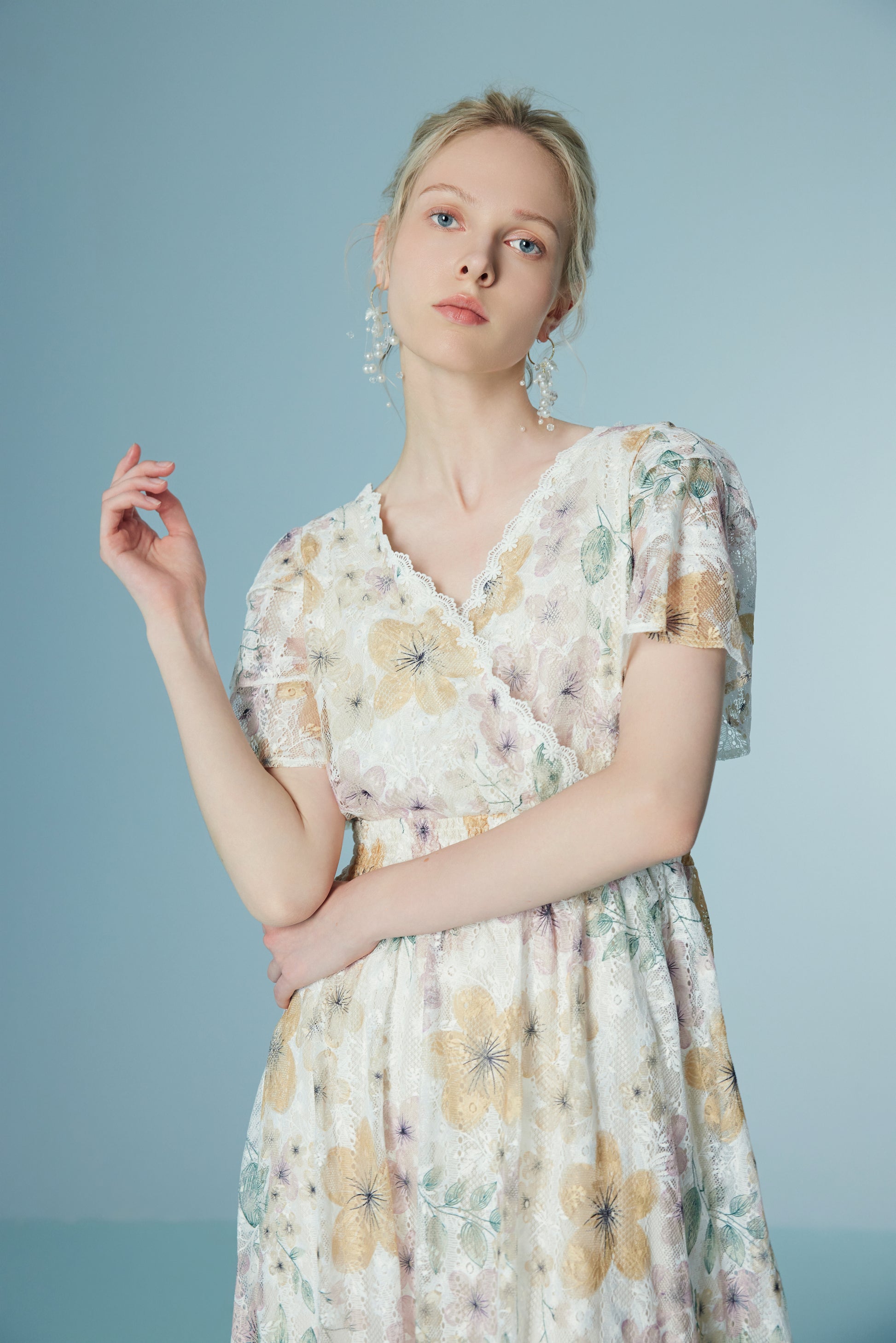 High Waisted Lace French Floral Dress