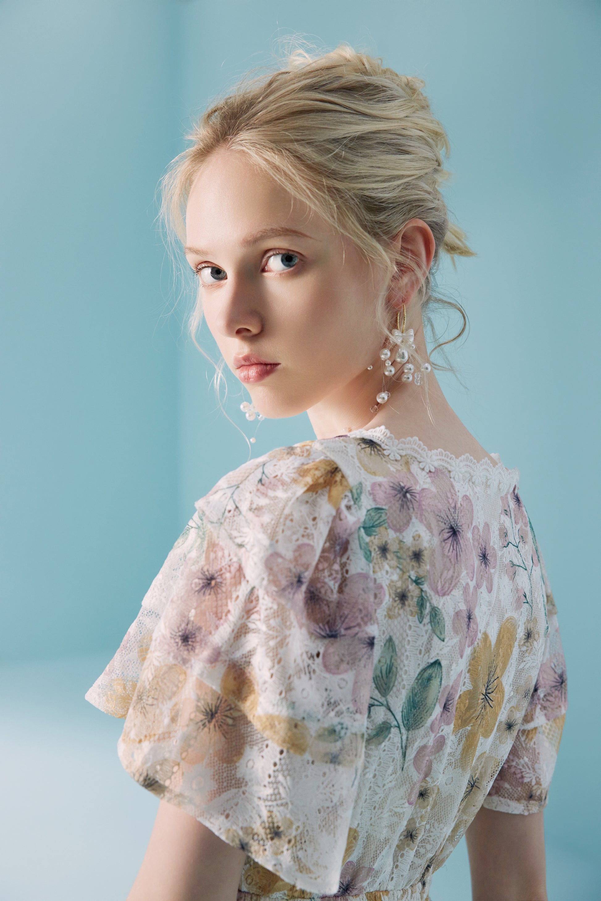 High Waisted Lace French Floral Dress