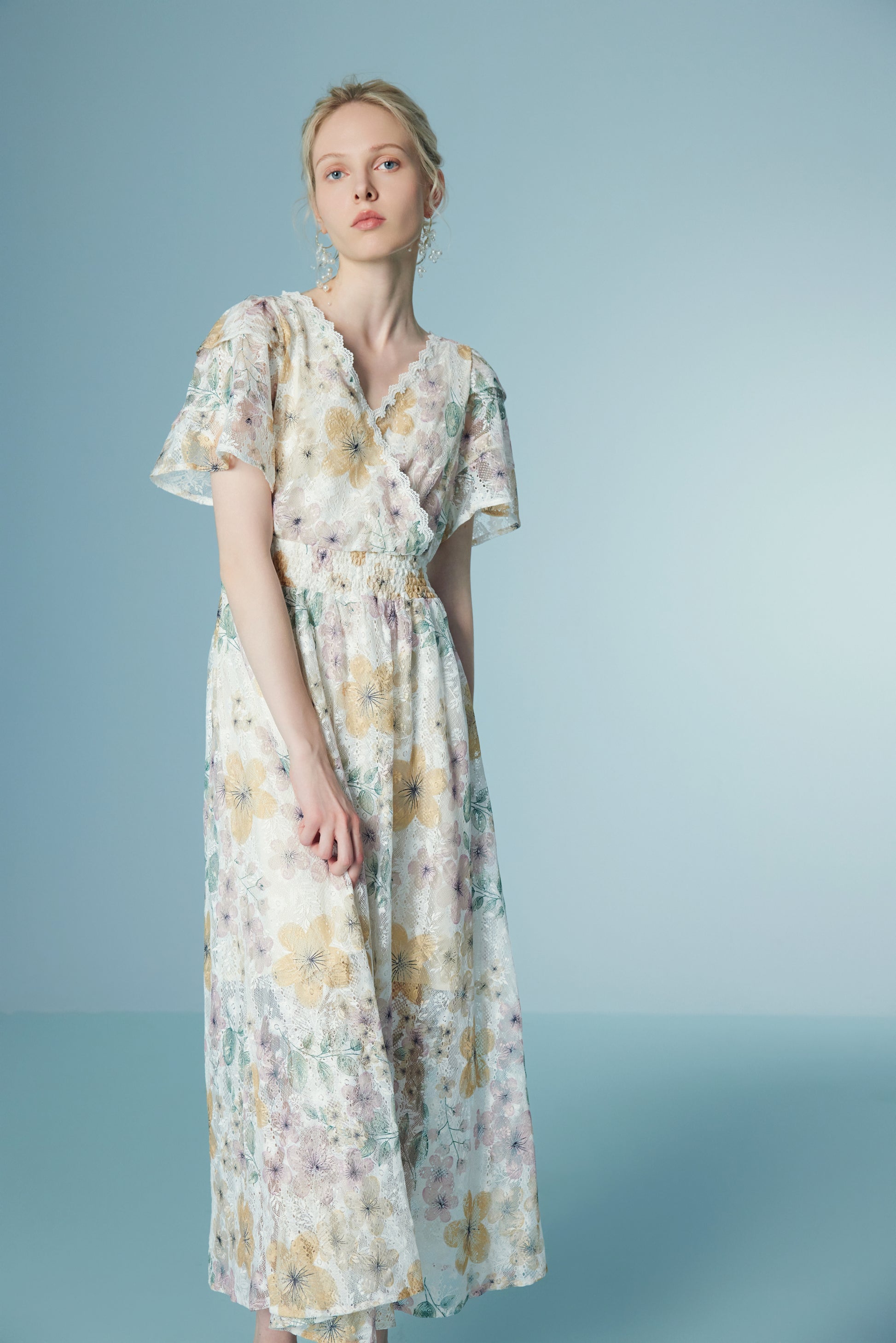 High Waisted Lace French Floral Dress