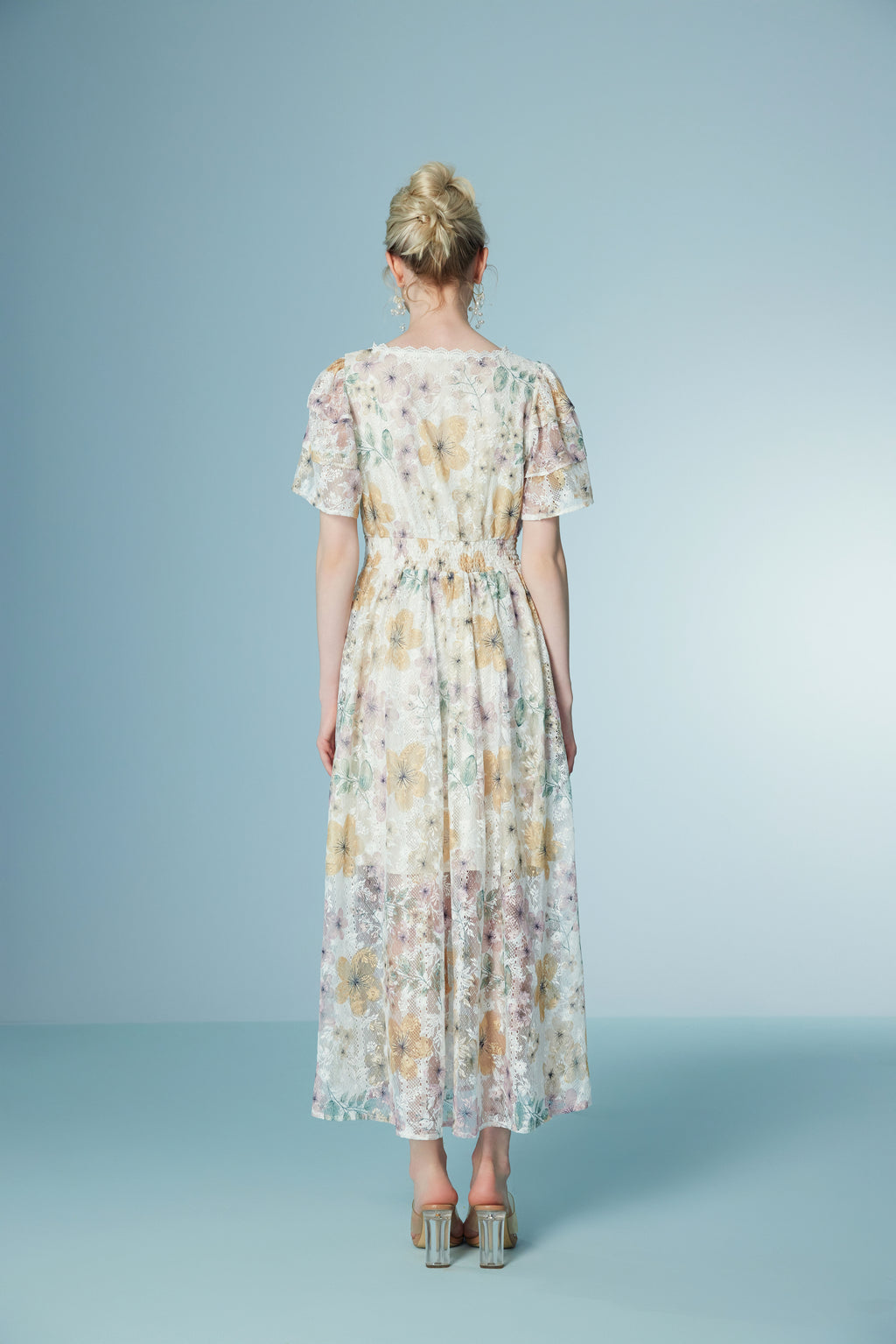 High Waisted Lace French Floral Dress