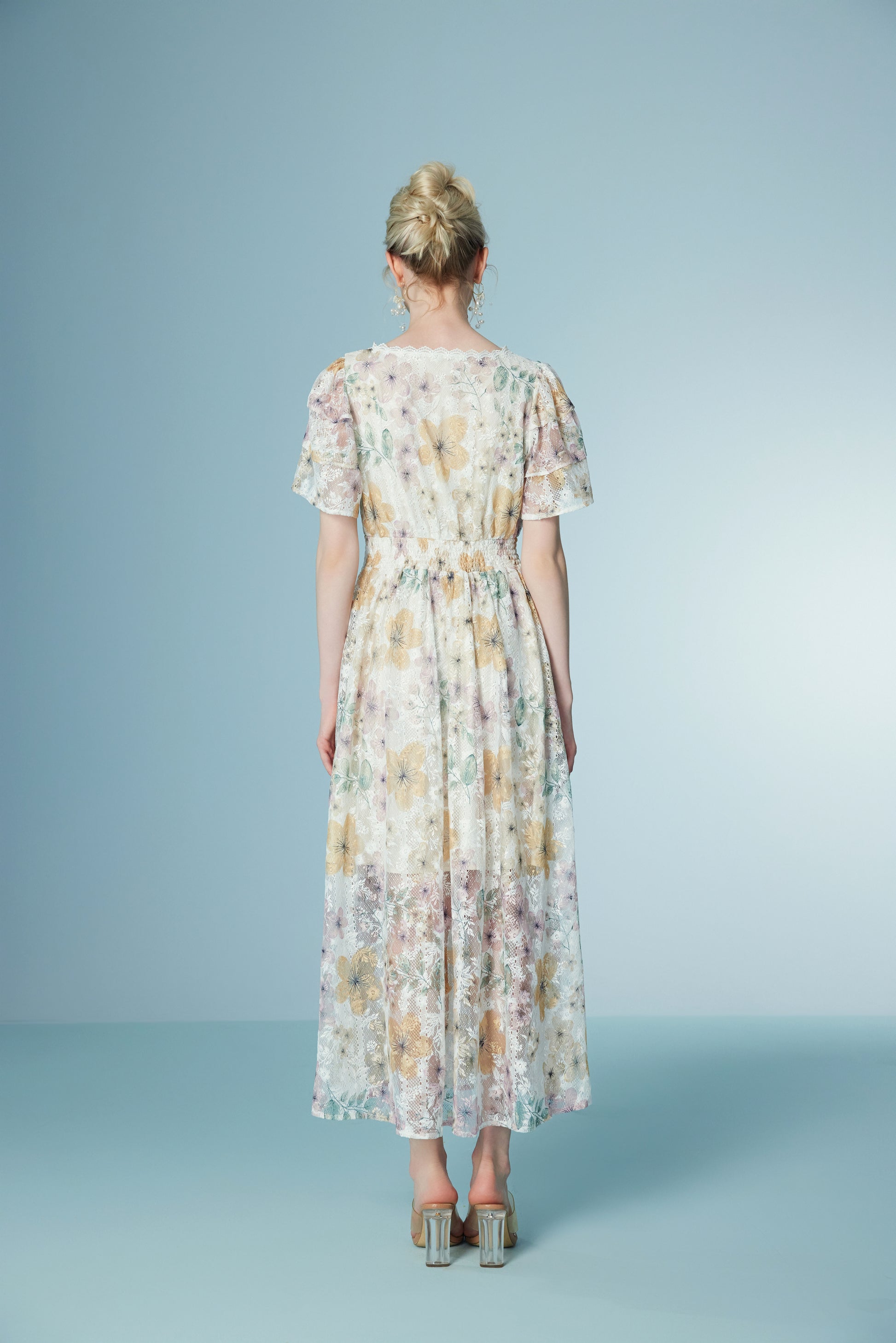 High Waisted Lace French Floral Dress