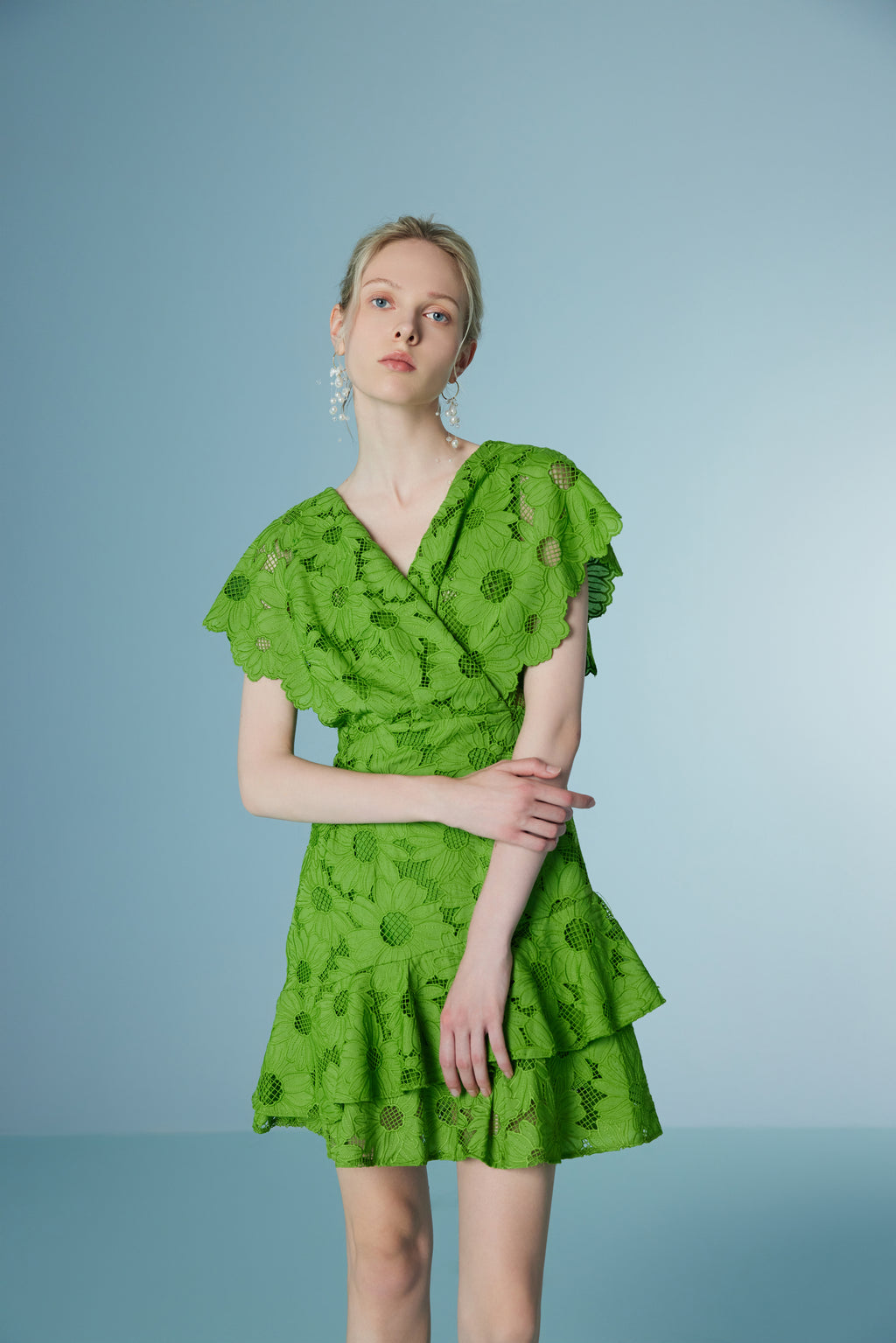 Ruffled Green Lace Dress Short