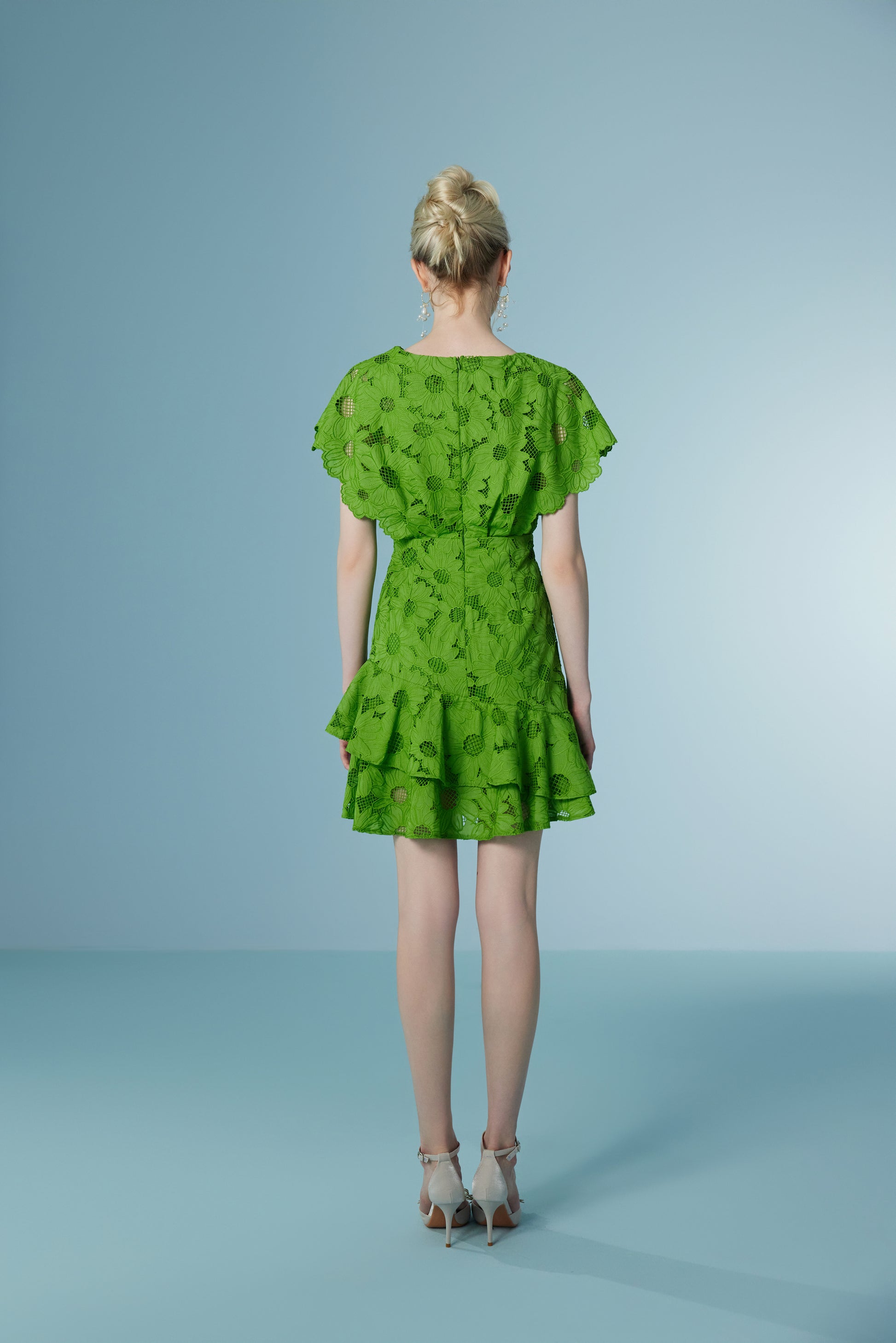Ruffled Green Lace Dress Short