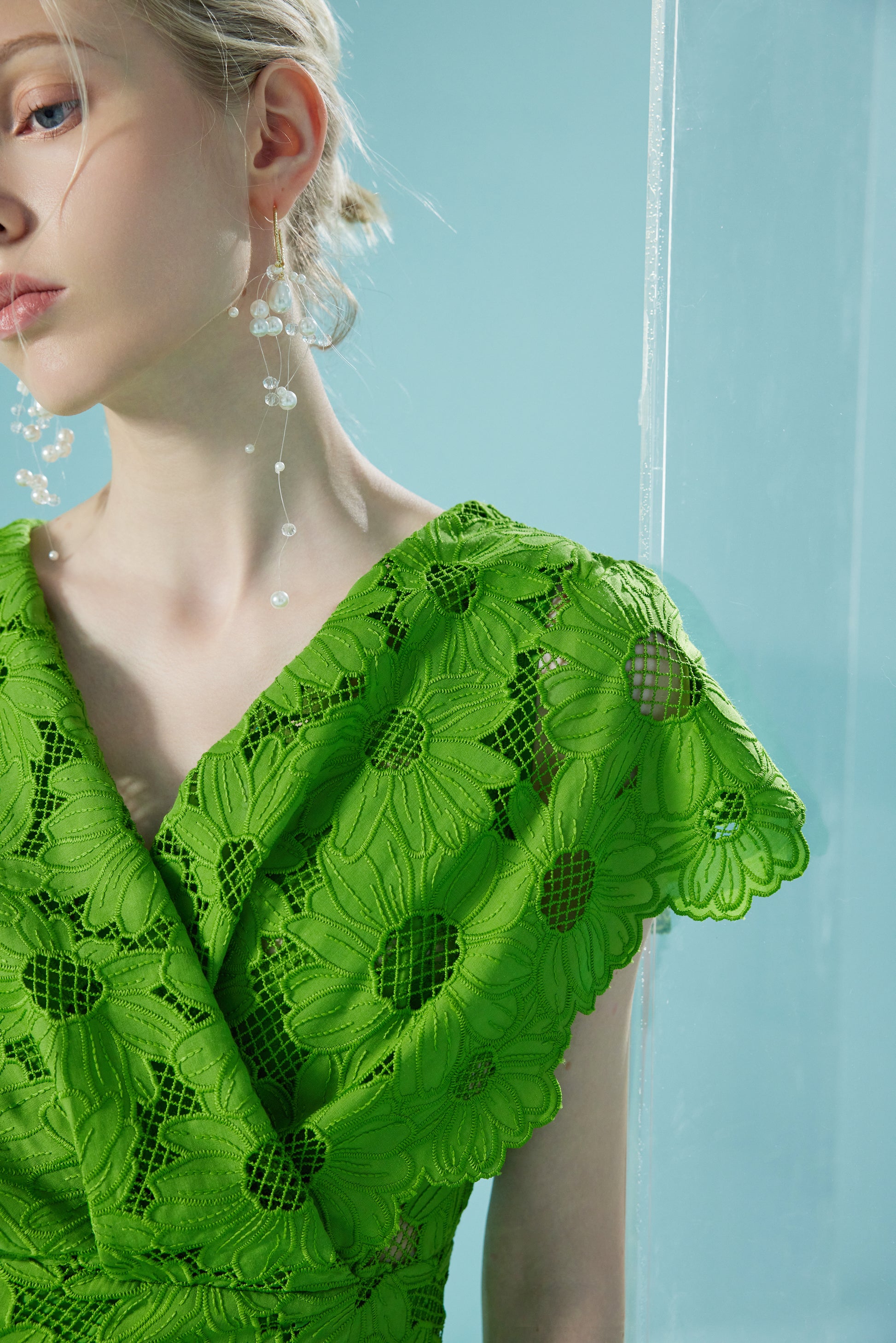 Ruffled Green Lace Dress Short
