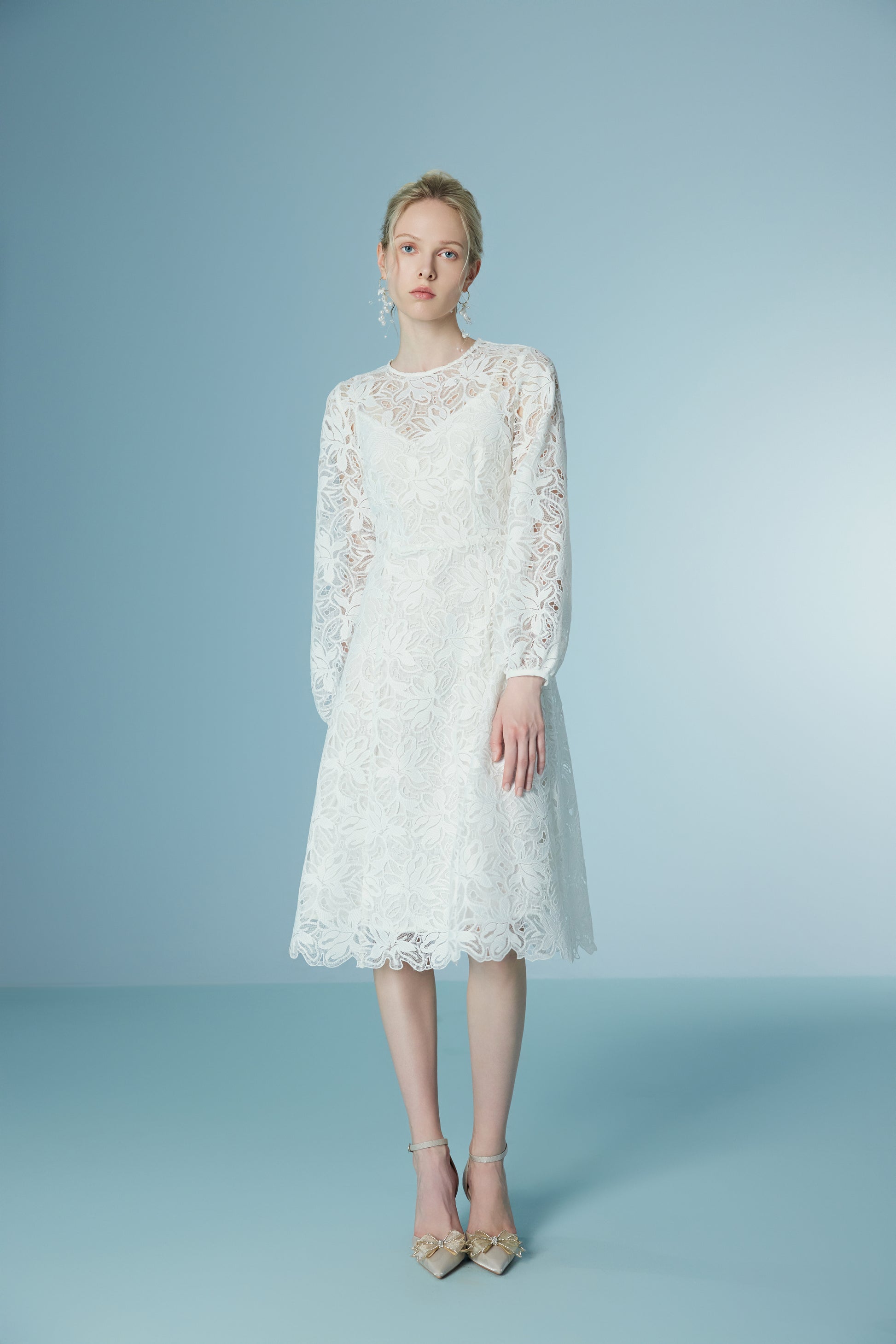 Long Sleeve Wispy White Lace Dress