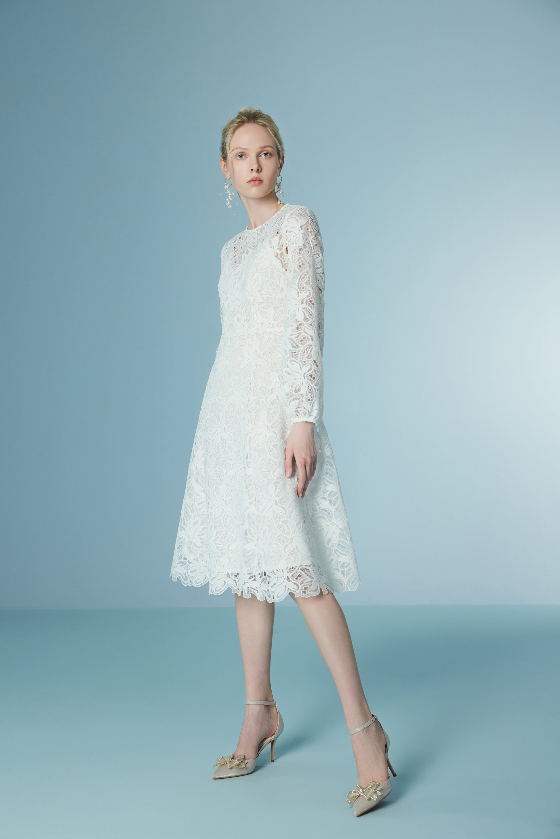 Long Sleeve Wispy White Lace Dress
