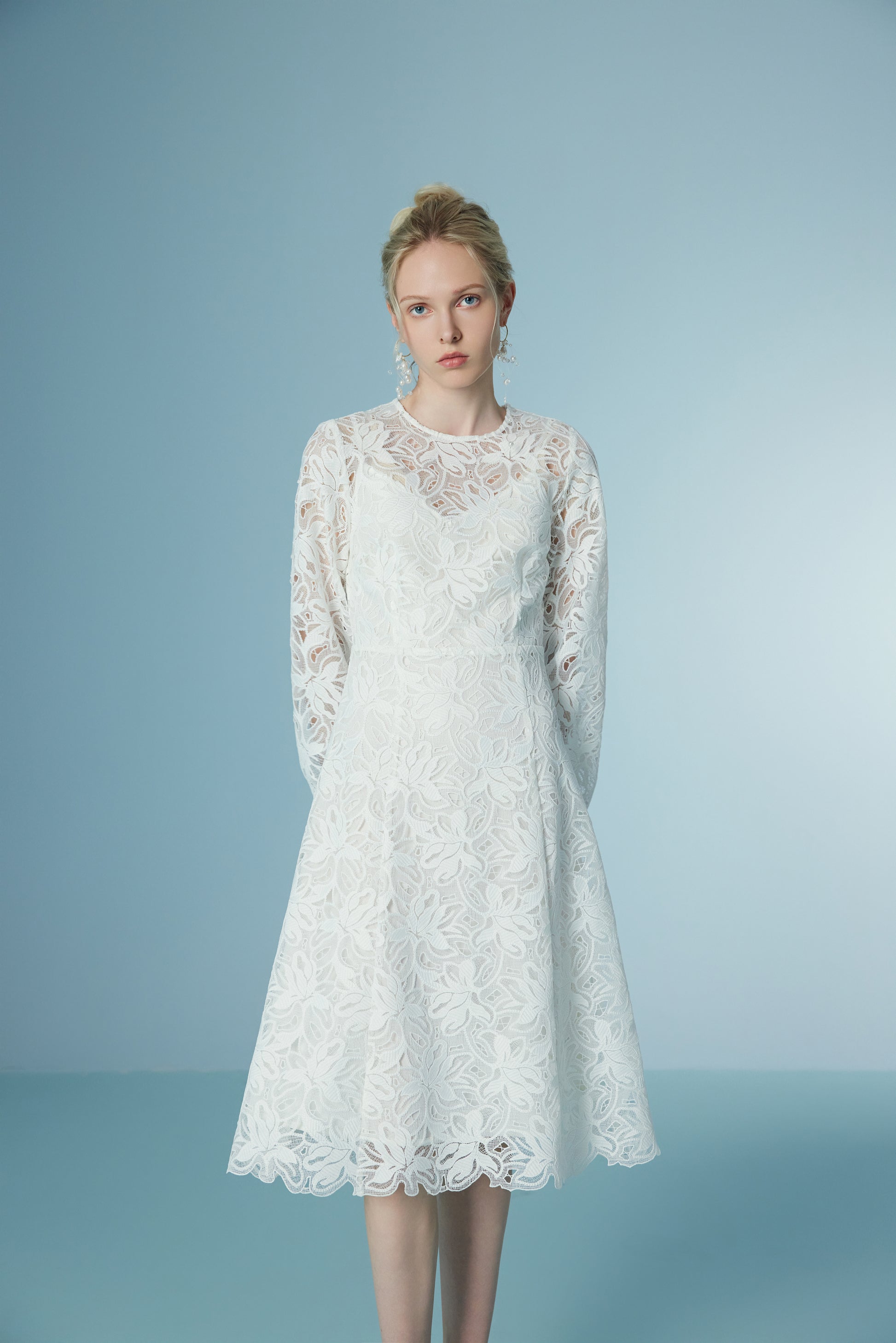 Long Sleeve Wispy White Lace Dress