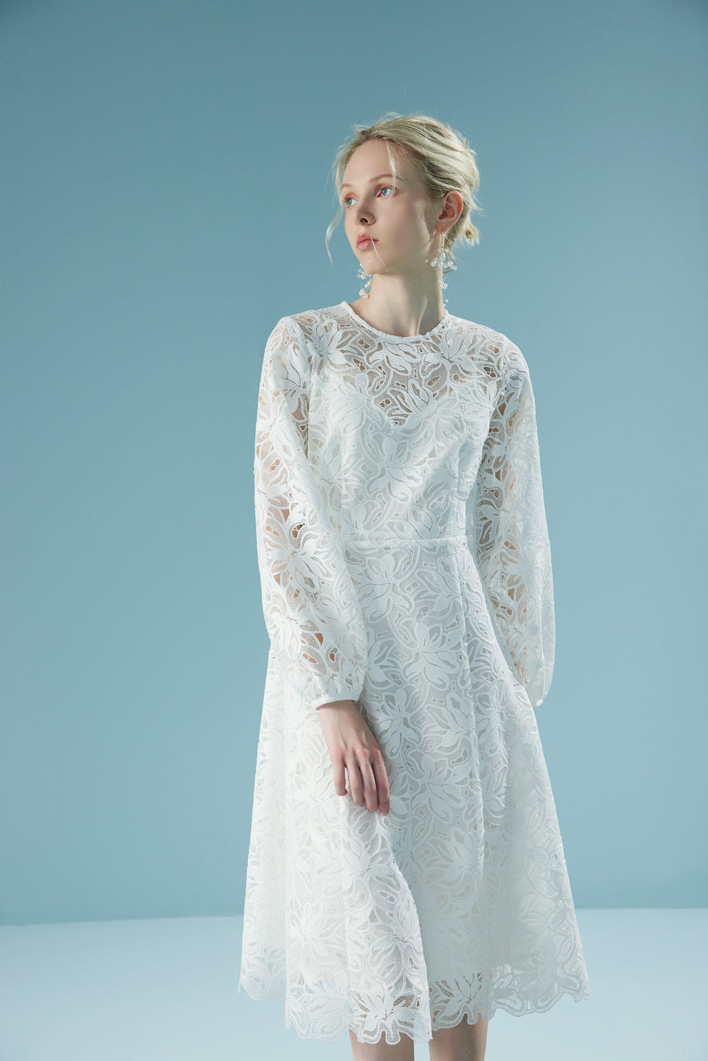 Long Sleeve Wispy White Lace Dress
