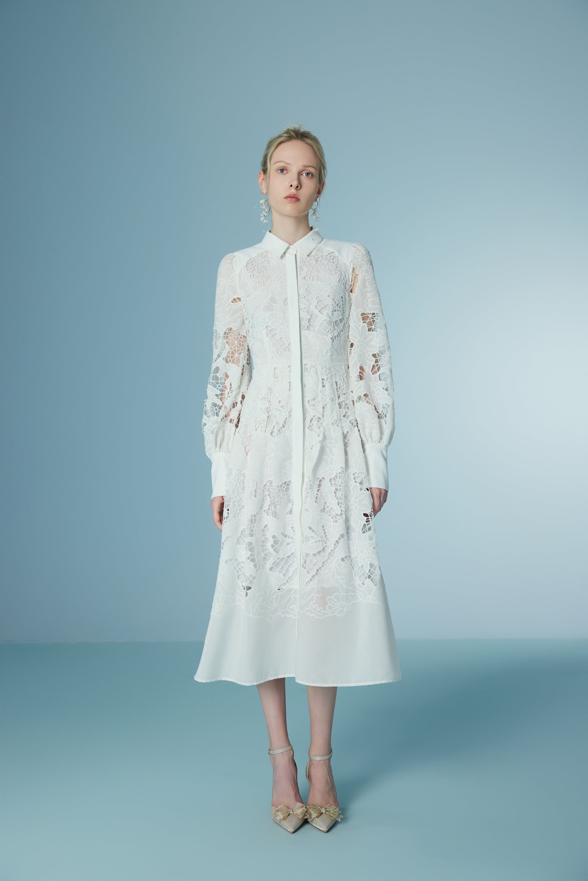 Wispy Long Sleeve Lace Floral Long Primrose Dress