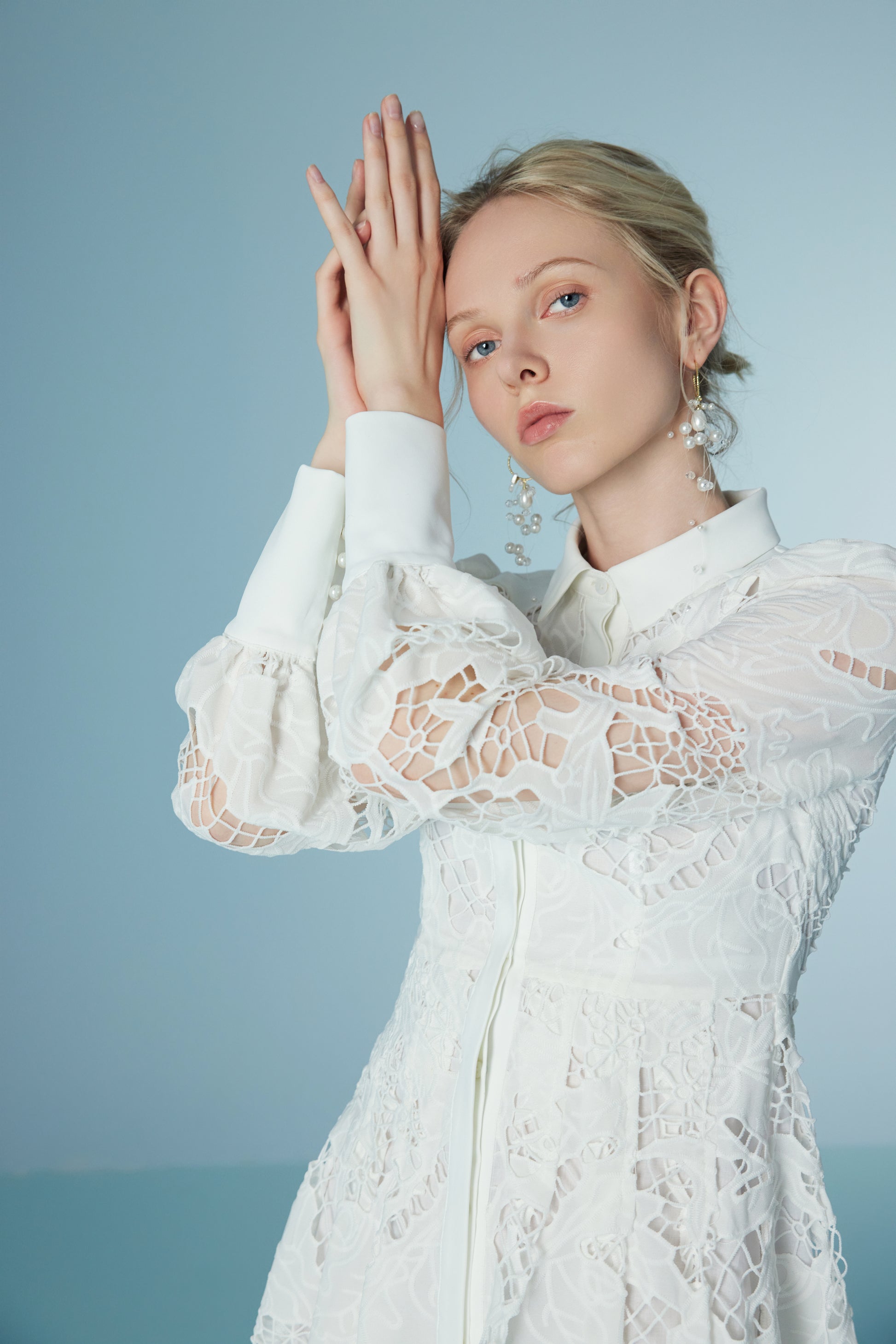Wispy Long Sleeve Lace Floral Long Primrose Dress