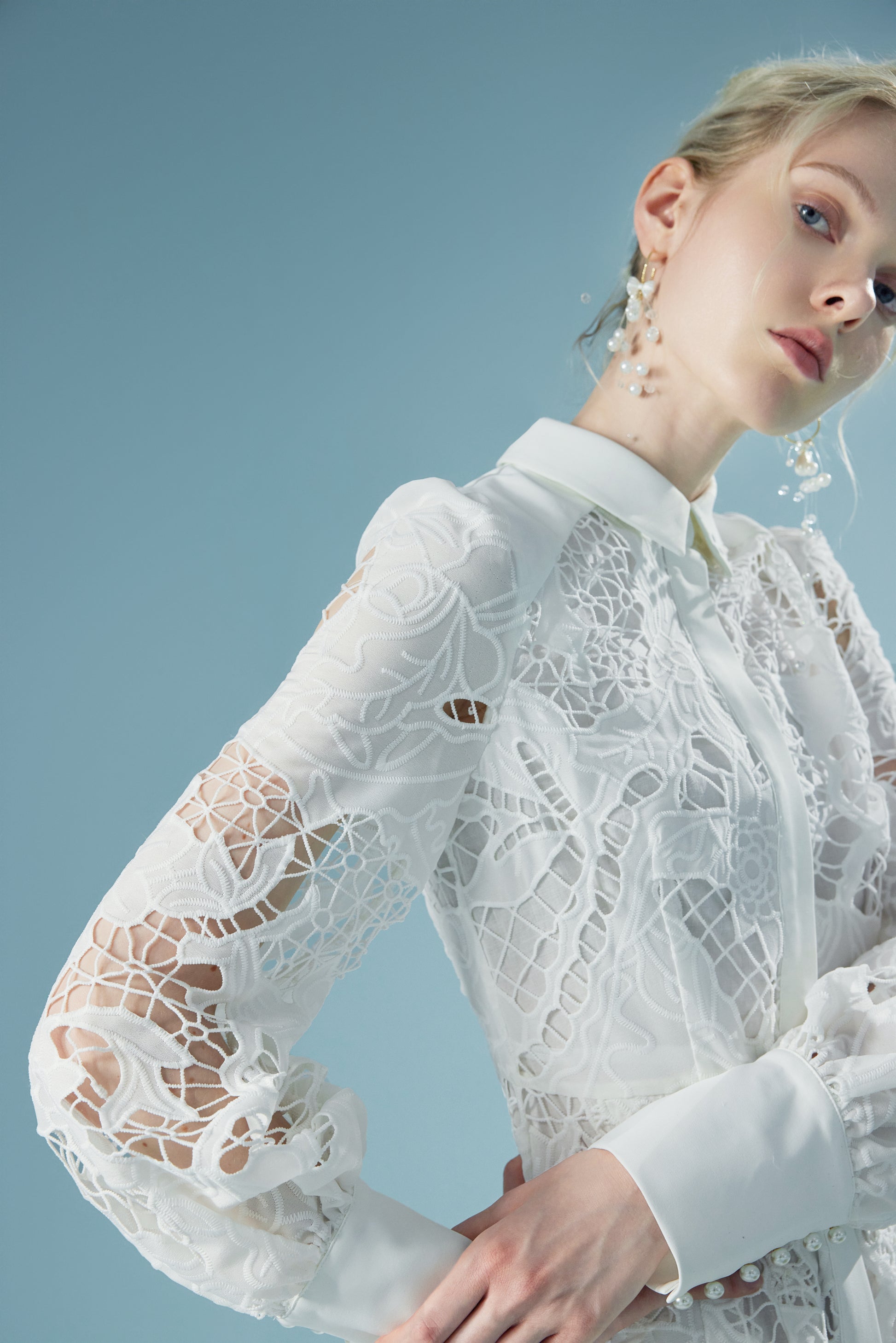 Wispy Long Sleeve Lace Floral Long Primrose Dress