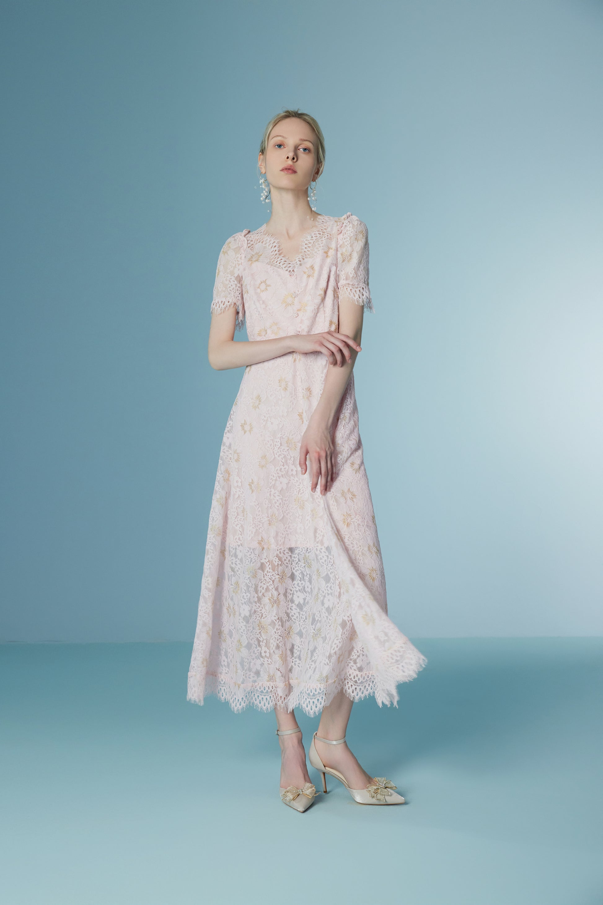Lace Patchwork Floral Pink Dress