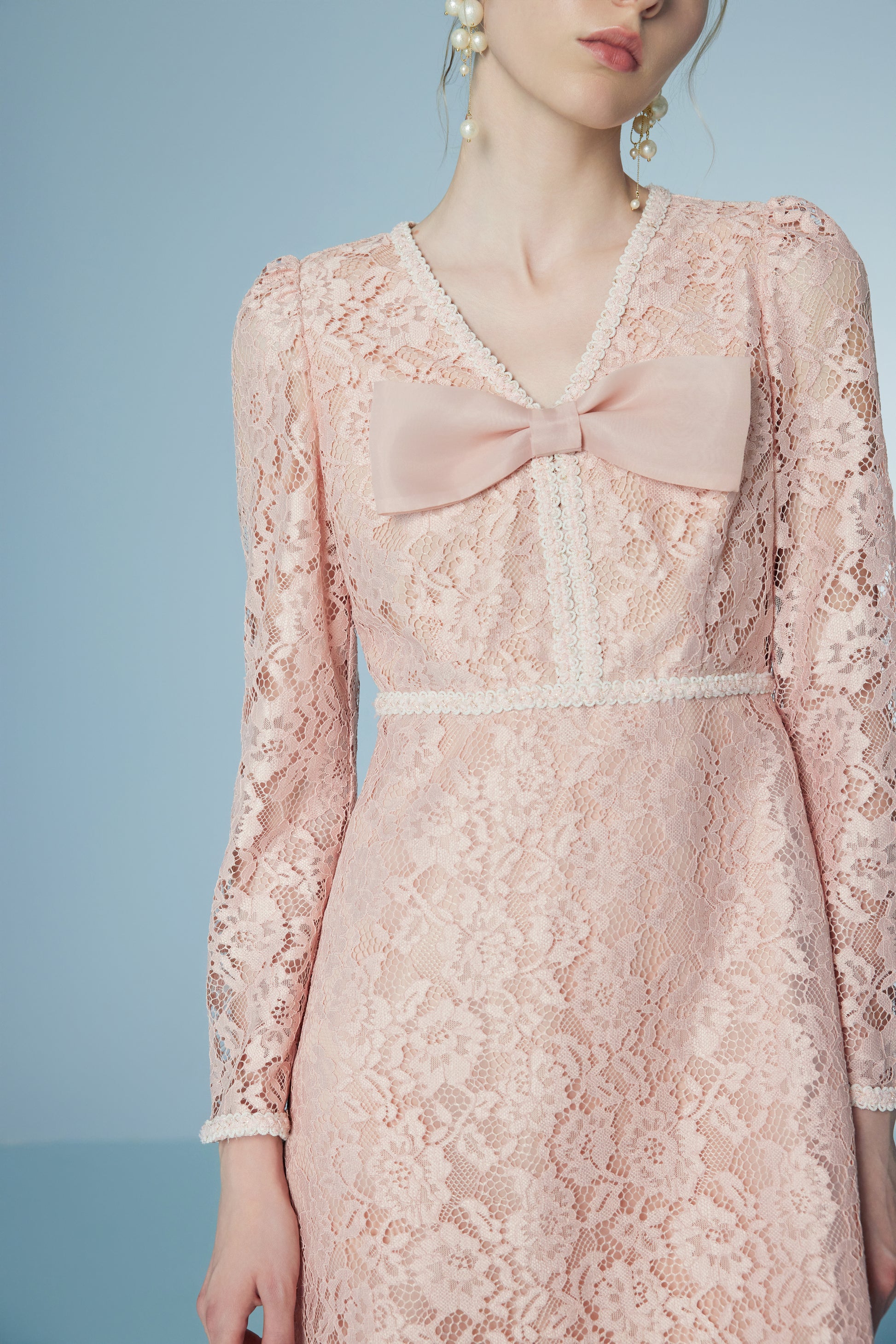 Long Sleeve Lace Bow Short Initial