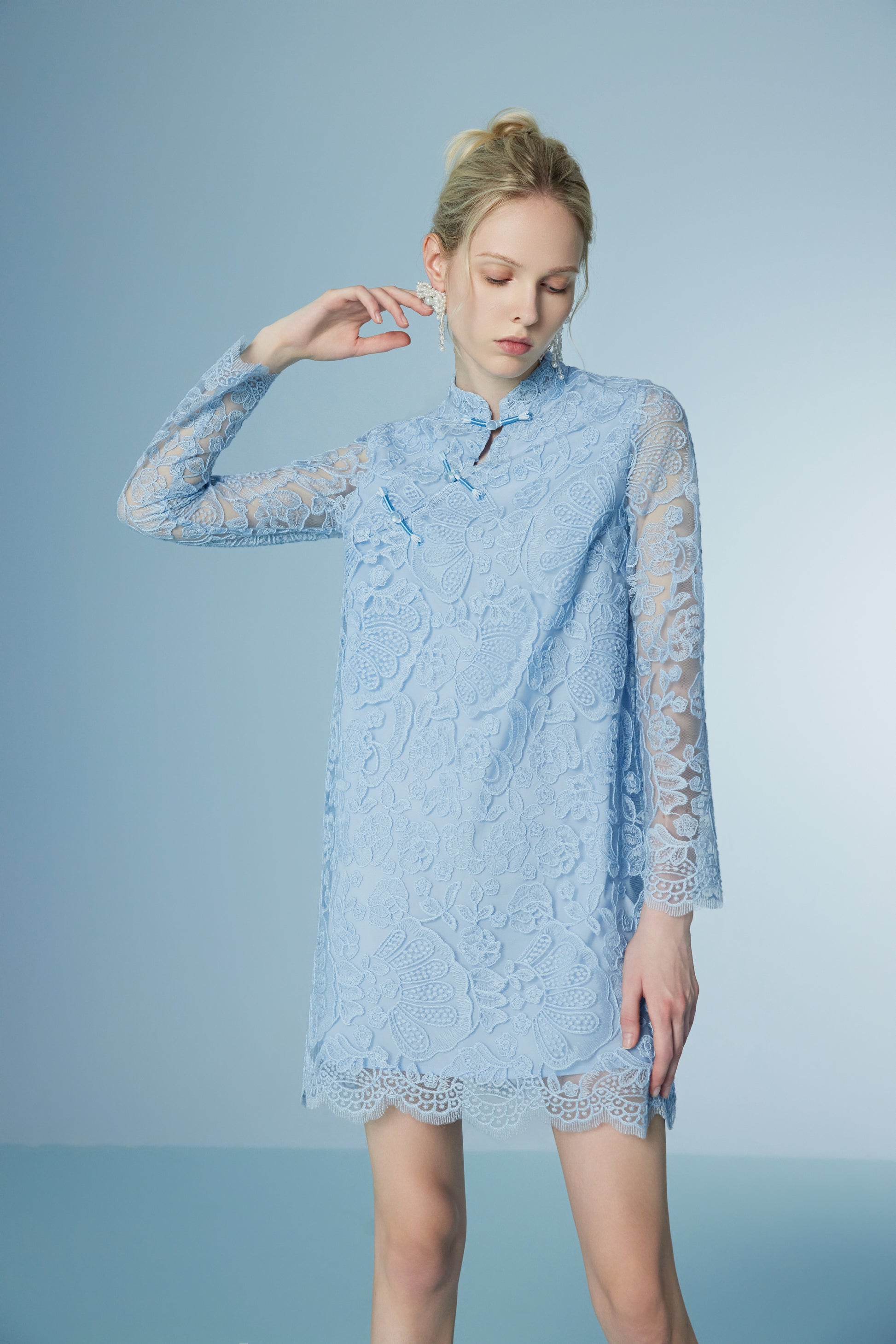 Wispy Long Sleeve Lace Short Dress